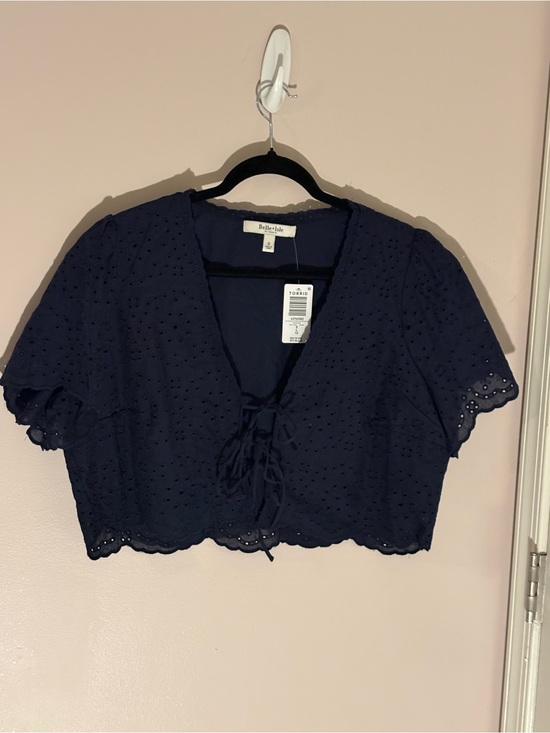 torrid Tops - NWT Torrid Belle Isle Navy Eyelet Tie-Front Crop Top Size 0 L 12